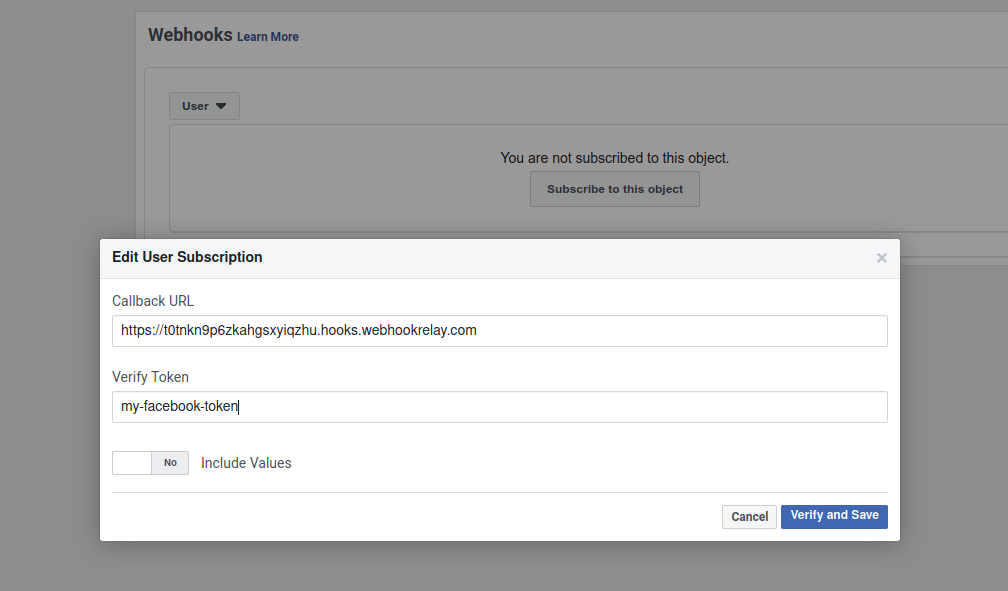 Adding Webhook Relay endpoint to Facebook Adding Webhook Relay endpoint to Facebook