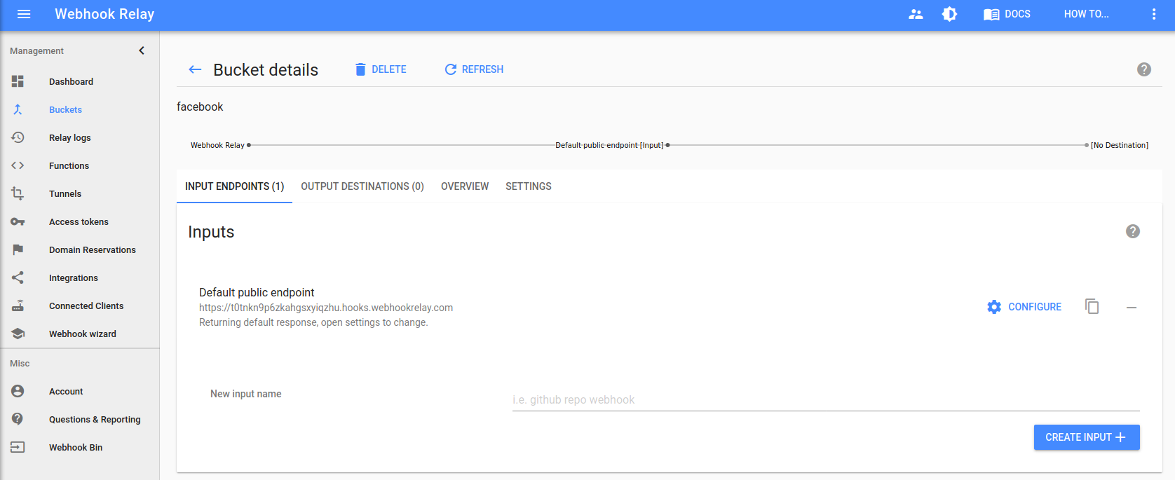Creating Webhook Relay bucket Creating Webhook Relay bucket