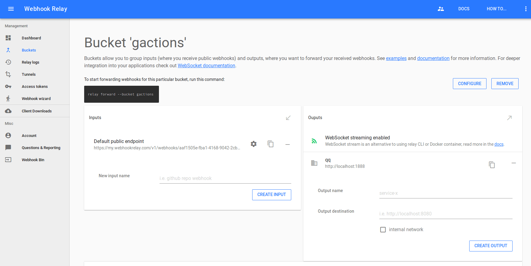 Webhook Relay bucket Webhook Relay bucket