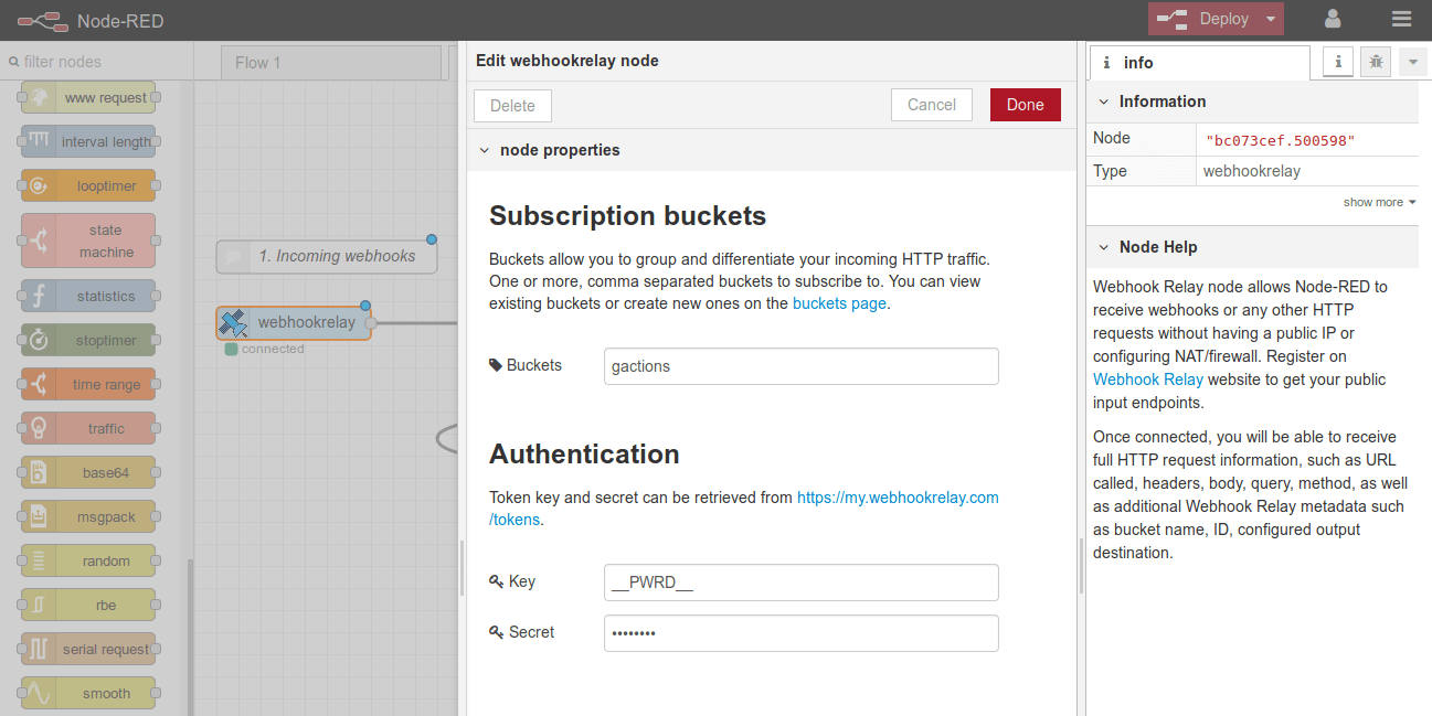 Webhook Relay node configuration Webhook Relay node configuration