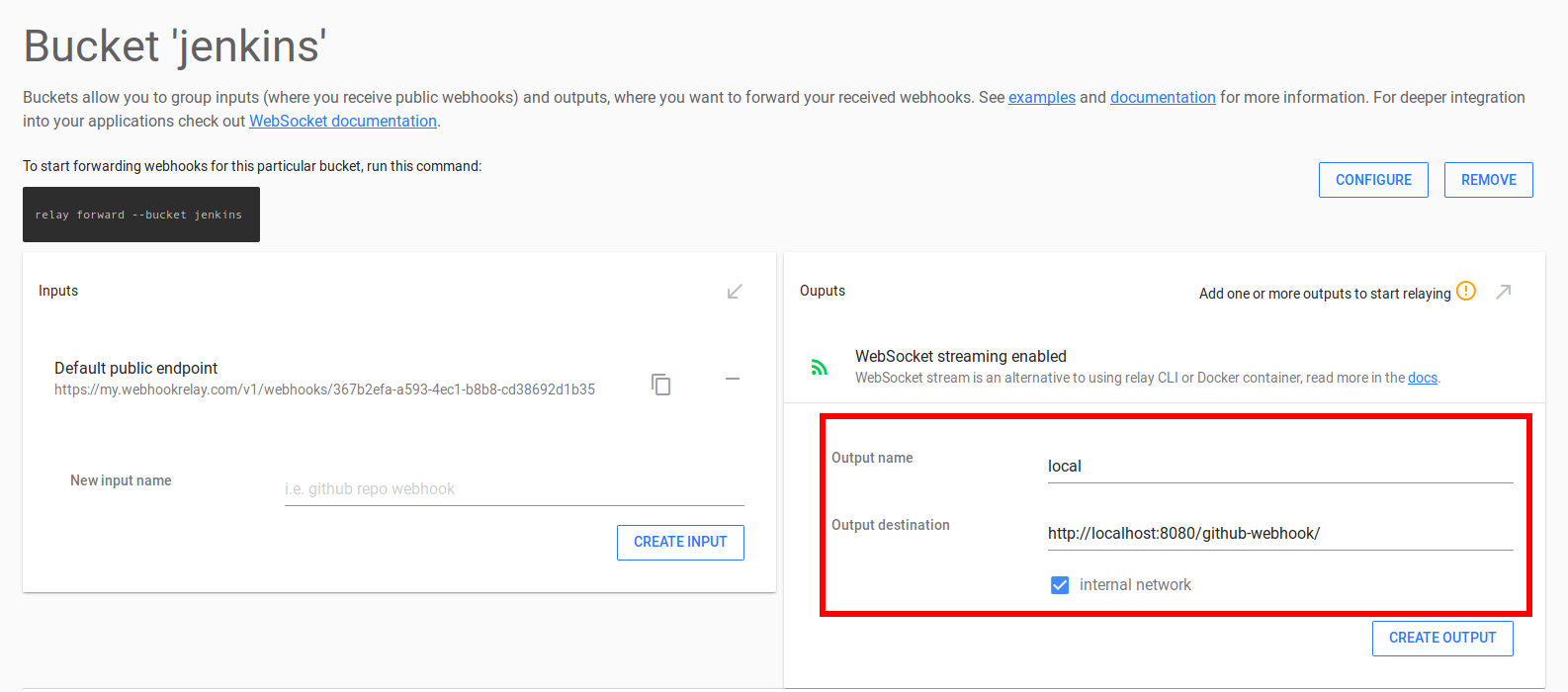 Create bucket Create bucket