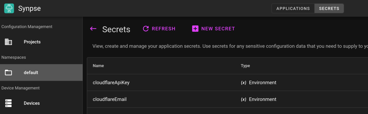 Create Synpse secrets Create Synpse secrets