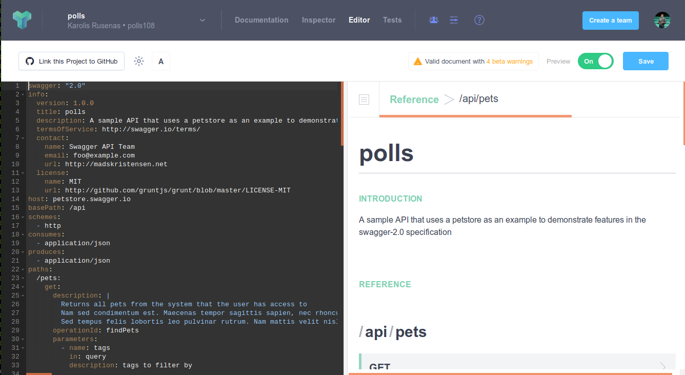 Apiary editor Apiary editor