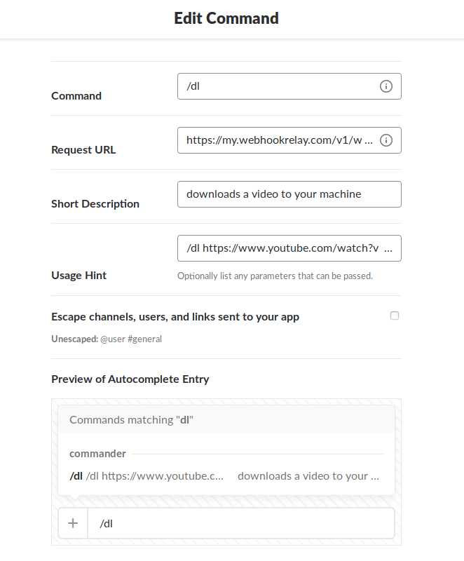 Slack slash command configure Slack slash command configure