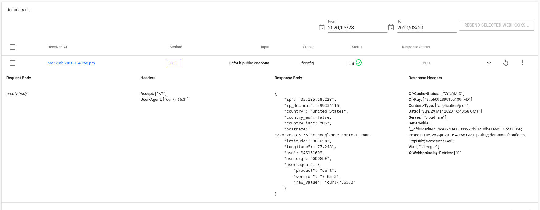 Response from the destination Response from the destination