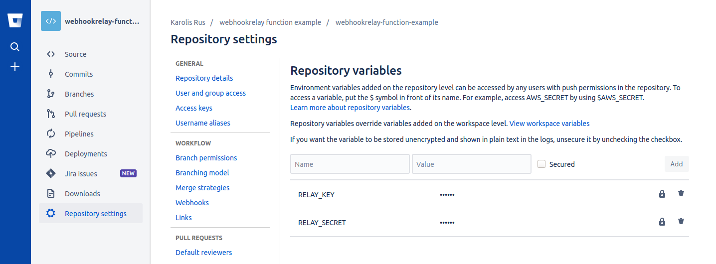 setting bitbucket variables setting bitbucket variables