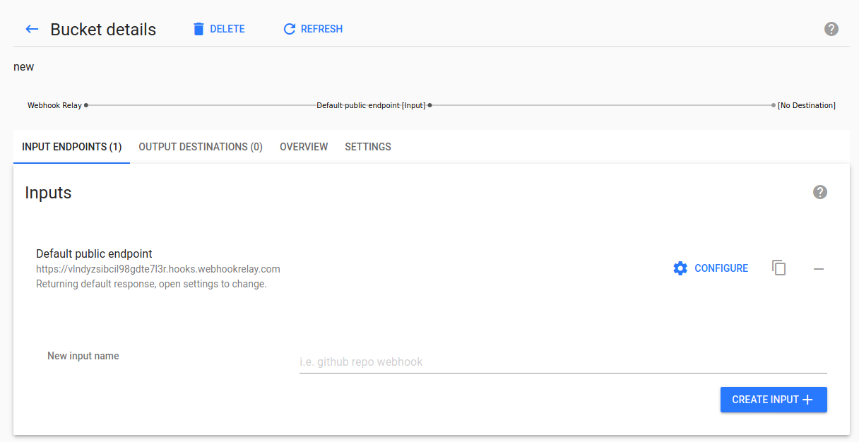 Input URL response settings Input URL response settings