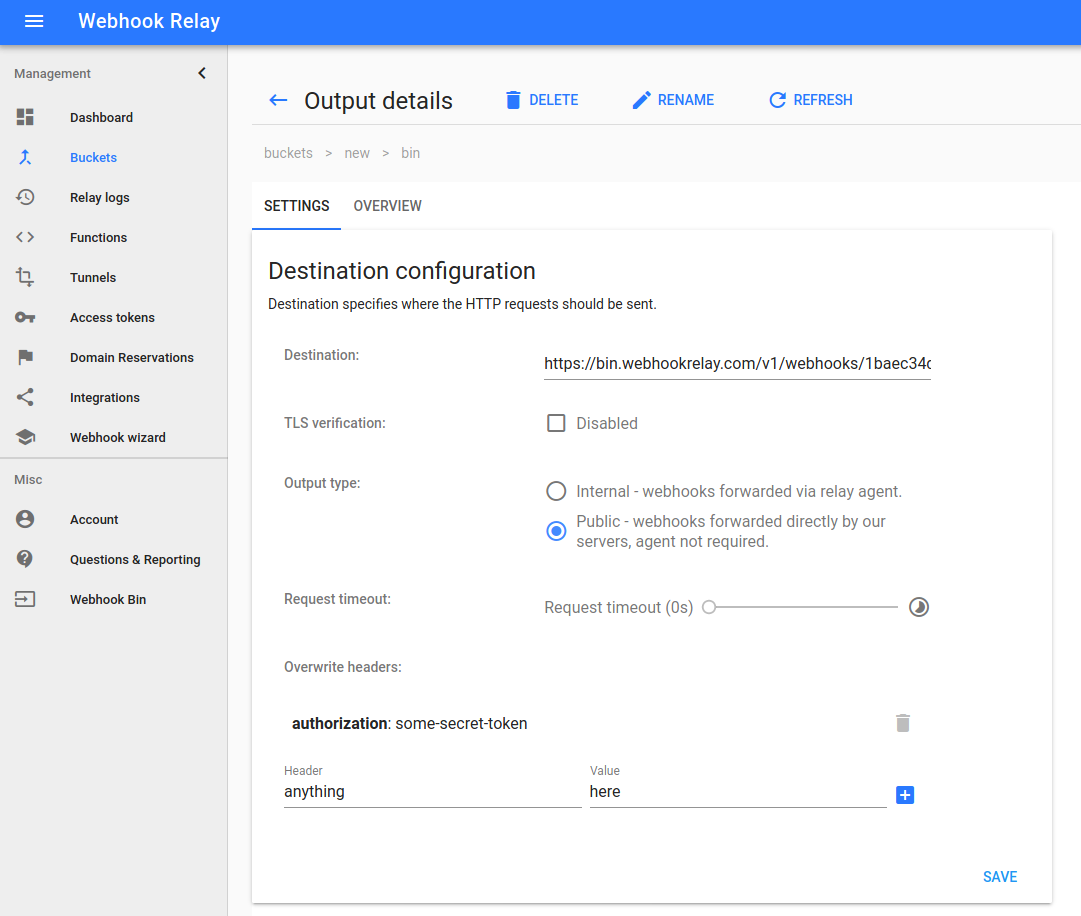 Configure output Configure output