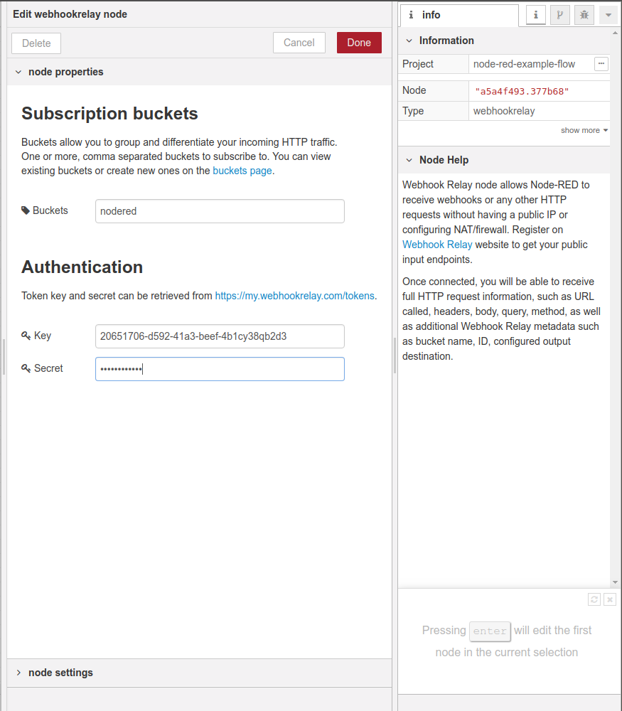 configuring webhookrelay node configuring webhookrelay node