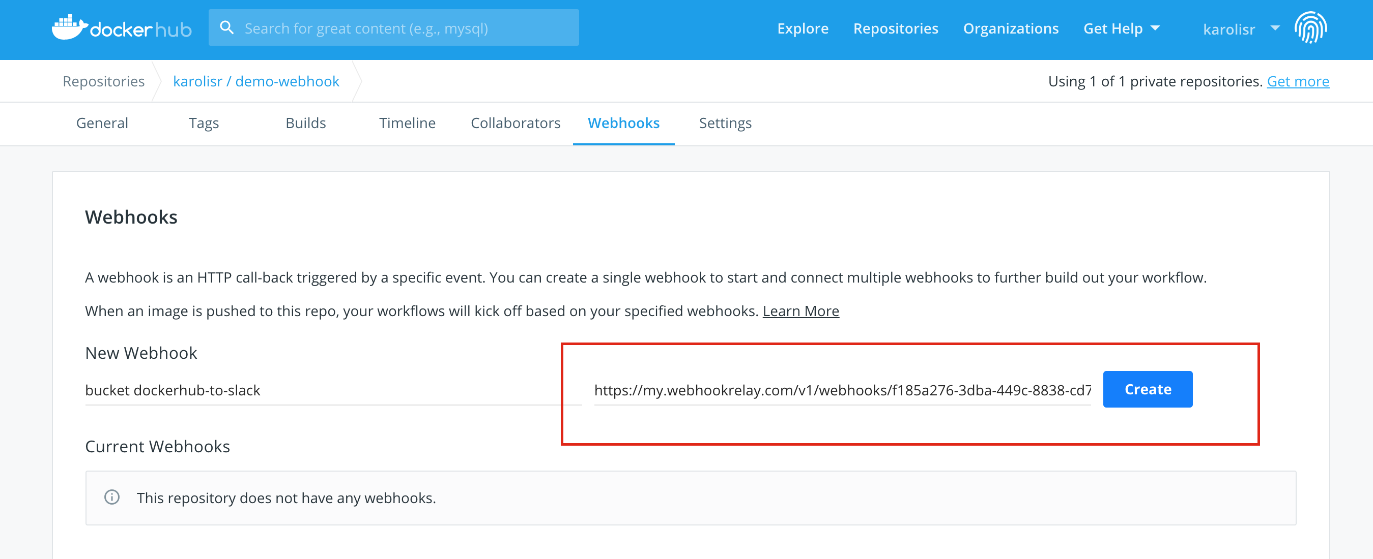 Dockerhub webhook config Dockerhub webhook config