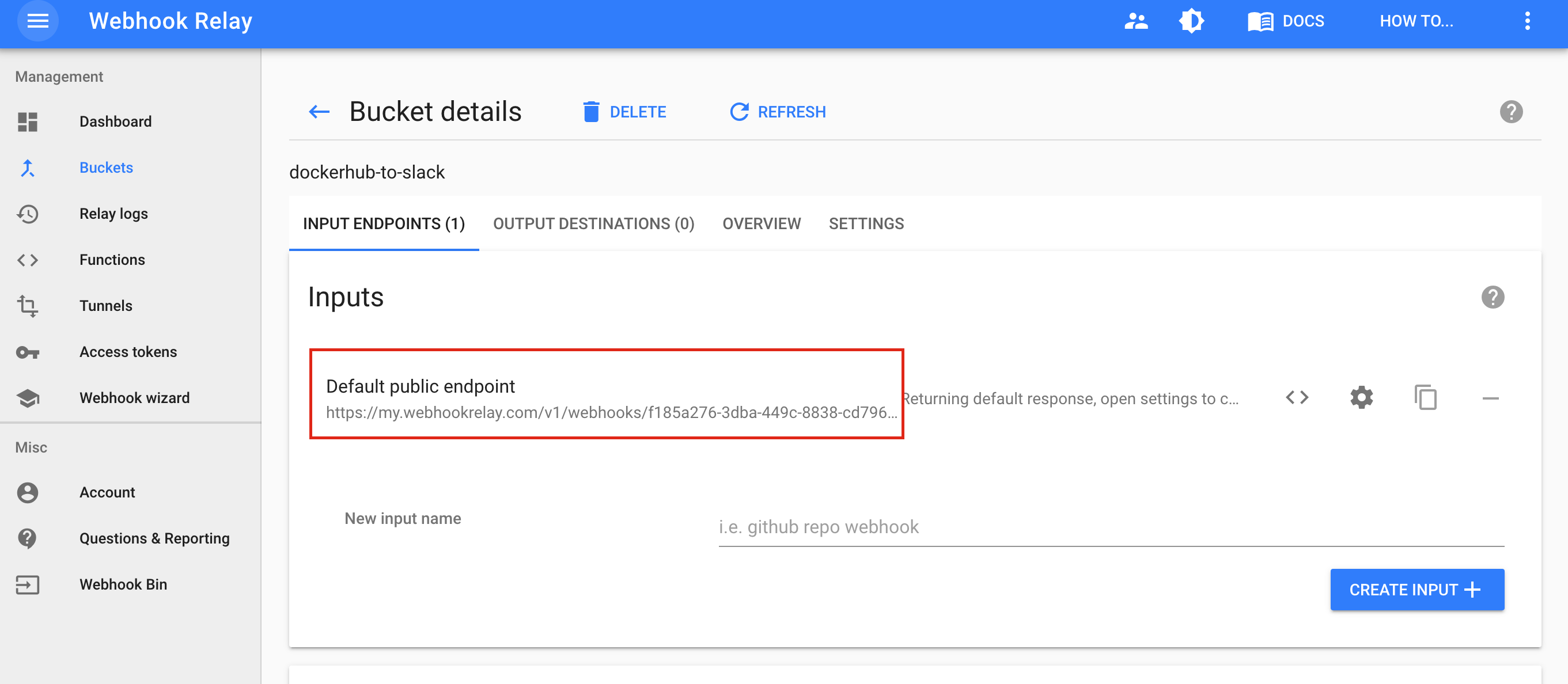 Input endpoint URL Input endpoint URL