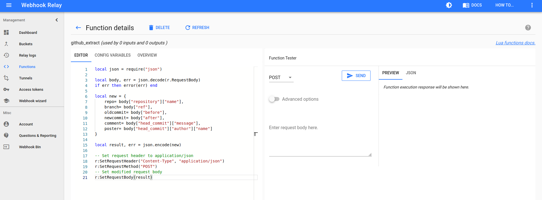 Edit functions via UI Edit functions via UI
