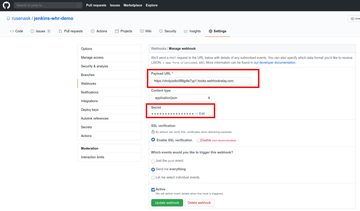 Github webhook configuration Github webhook configuration